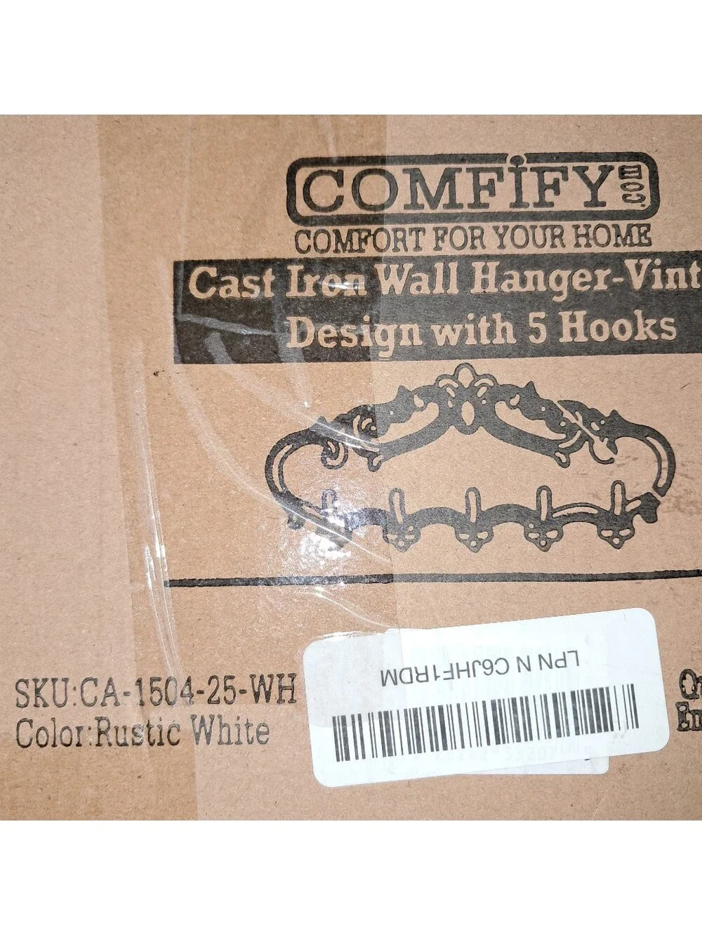 NWT 5-Hook Cast Iron French Country Wall Hanging Coat Rack In Distressed Cream